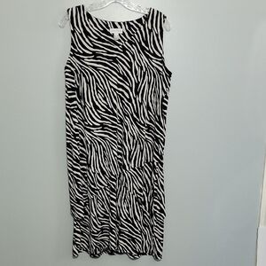 Susan Graver Black and White Sheath Dress Sleeveless Scoop Neck Midi